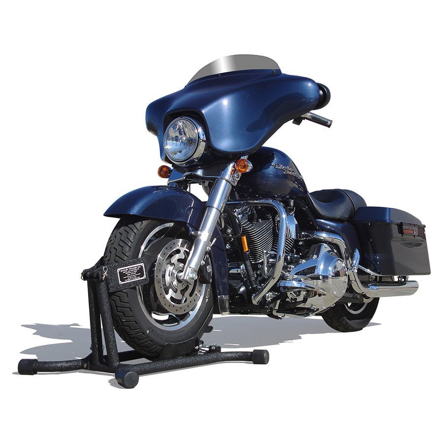 Venom Universal Motorcycle Wheel Chock - Self-Locking Stand For Transport & Storage